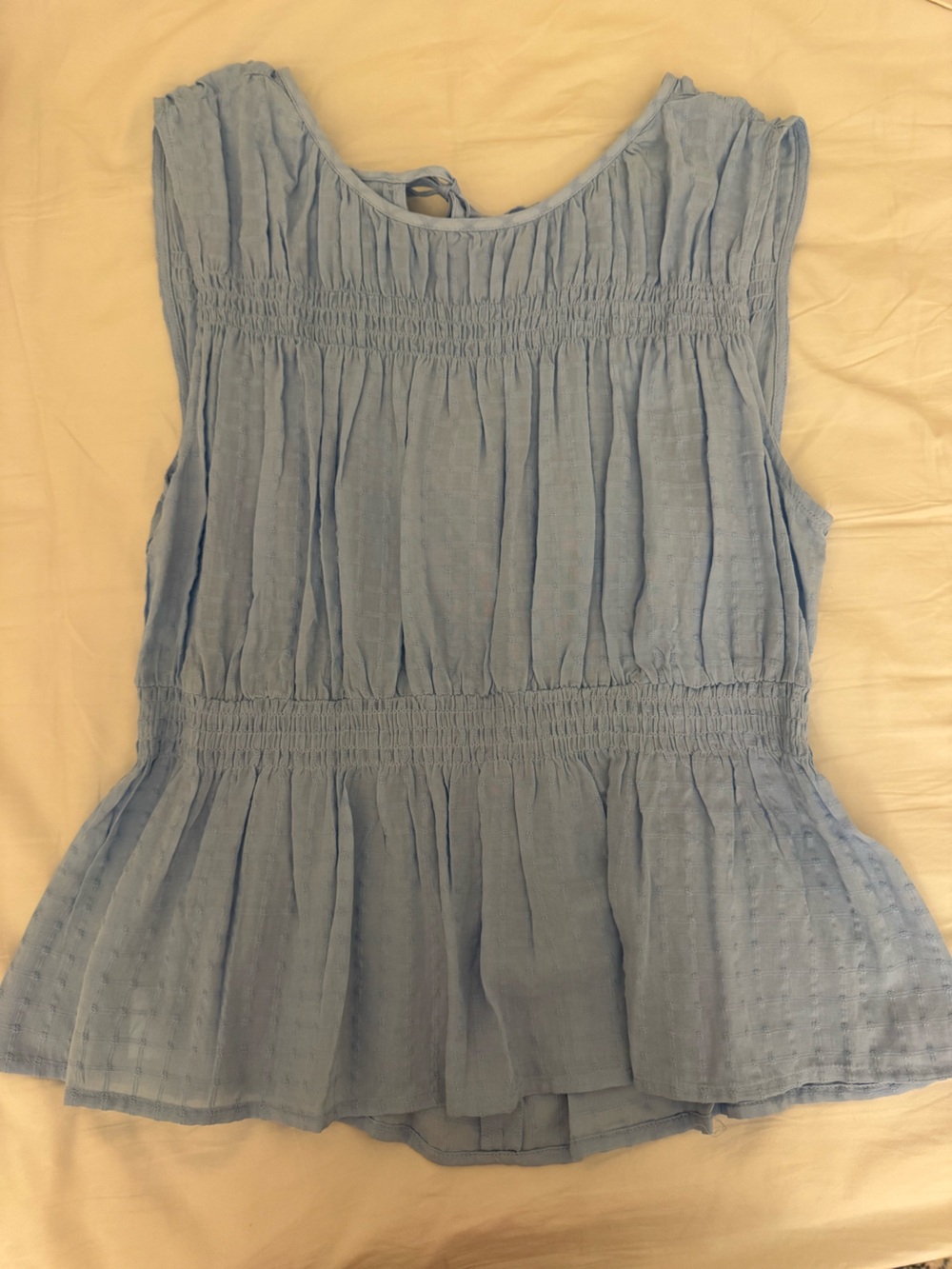 Light Blue Smocked Waist Women's Top